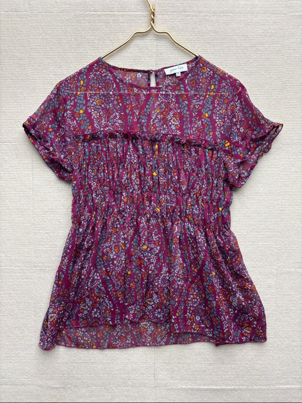 Grace & Lace | small Berry Floral Smocked Short Sleeve Blouse
